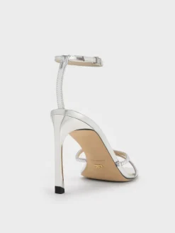 Jaylene Metallic Leather Gem Stiletto Sandals