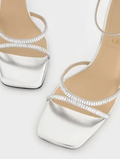 Jaylene Metallic Leather Gem Stiletto Sandals