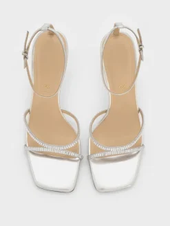 Jaylene Metallic Leather Gem Stiletto Sandals