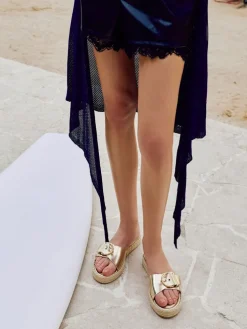 Kaida Metallic Buckled Espadrille Sandals