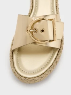 Kaida Metallic Buckled Espadrille Sandals