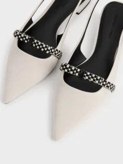Kaleen Linen Woven-Bow Slingback Flats