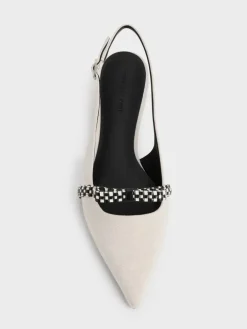 Kaleen Linen Woven-Bow Slingback Flats
