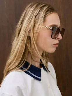 Kris Tortoiseshell Chain-Detail Sunglasses