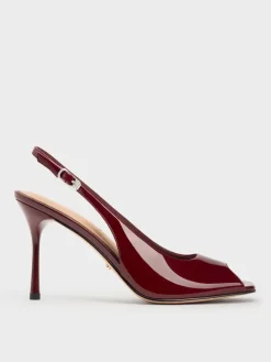 Kyra Patent Peep-Toe Slingback Heels