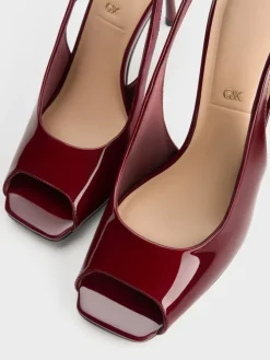 Kyra Patent Peep-Toe Slingback Heels