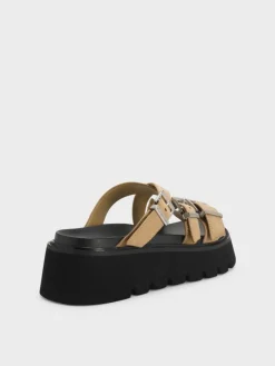 Laine Faux Suede Buckled Flatform Sandals