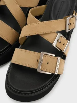 Laine Faux Suede Buckled Flatform Sandals
