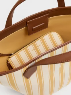 Large Ivanna Canvas Striped Tote Bag