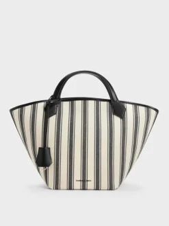 Large Ivanna Canvas Striped Tote Bag