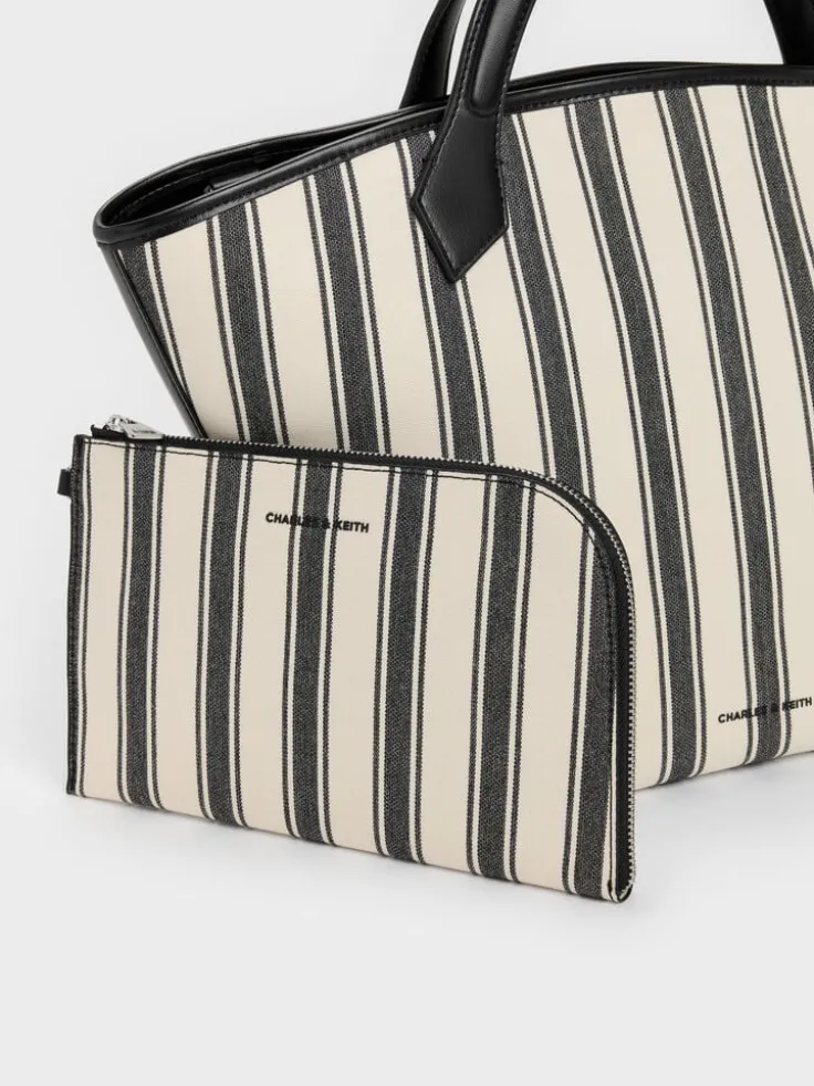Large Ivanna Canvas Striped Tote Bag
