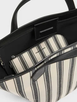 Large Ivanna Canvas Striped Tote Bag