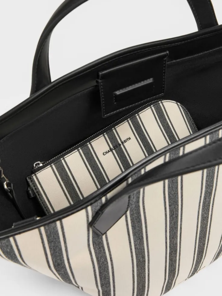 Large Ivanna Canvas Striped Tote Bag