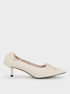 Leather Ruched Pointed Kitten Heels