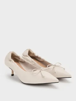 Leather Ruched Pointed Kitten Heels