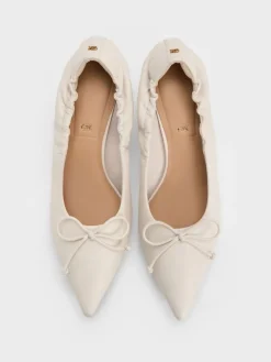 Leather Ruched Pointed Kitten Heels