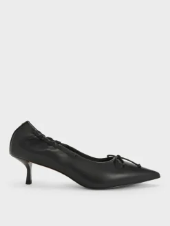 Leather Ruched Pointed Kitten Heels