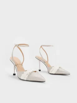 Leda Beaded Glittered Ankle-Strap Pumps