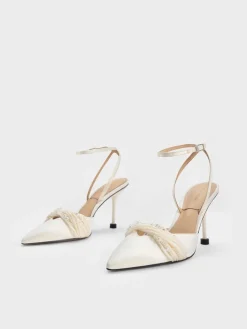 Leda Beaded Satin Ankle-Strap Pumps