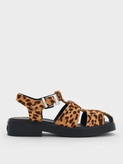 Leopard-Print Textured Caged Sandals