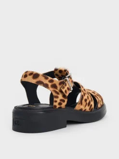 Leopard-Print Textured Caged Sandals