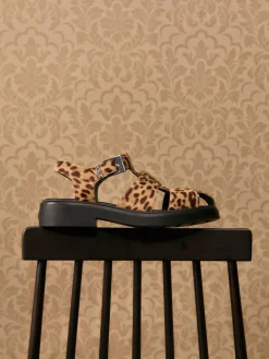 Leopard-Print Textured Caged Sandals