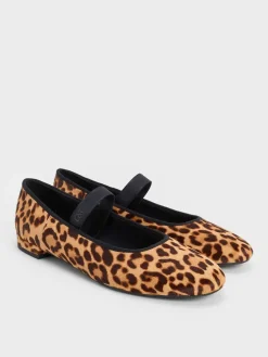 Leopard-Print Textured Mary Jane Flats
