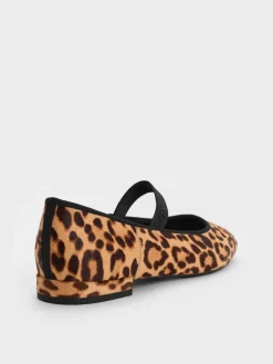 Leopard-Print Textured Mary Jane Flats