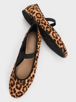 Leopard-Print Textured Mary Jane Flats