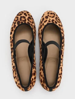 Leopard-Print Textured Mary Jane Flats
