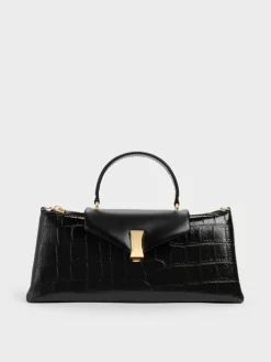 Lilibet Croc-Effect Elongated Top Handle Bag