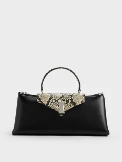 Lilibet Snake-Print Elongated Top Handle Bag