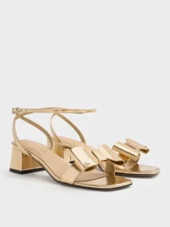 Lu Metallic Leather Bow Heeled Sandals