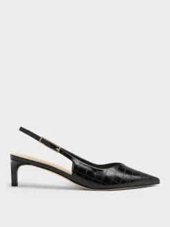 Luciana Croc-Effect Slingback Kitten Heels