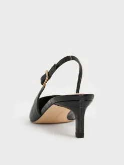 Luciana Croc-Effect Slingback Kitten Heels