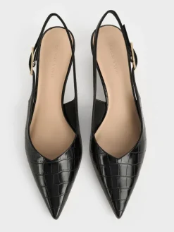 Luciana Croc-Effect Slingback Kitten Heels