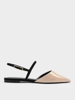 Luciana Patent Faux Suede Pointed Slingback Flats