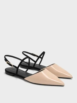 Luciana Patent Faux Suede Pointed Slingback Flats
