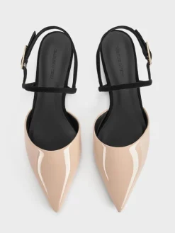 Luciana Patent Faux Suede Pointed Slingback Flats