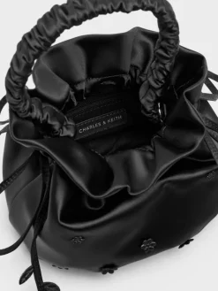 Mabel Satin Floral-Vine Bucket Bag
