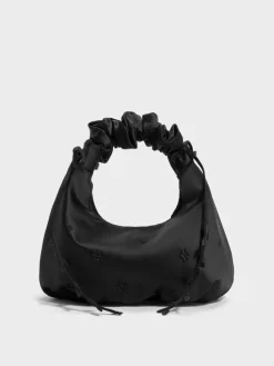 Mabel Satin Floral-Vine Hobo Bag