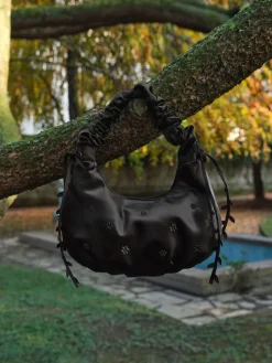Mabel Satin Floral-Vine Hobo Bag