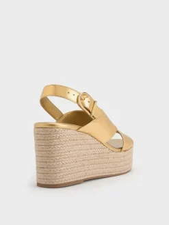 Metallic Crossover Espadrille Wedges
