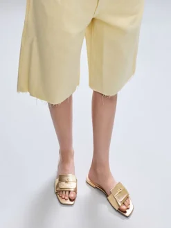 Metallic Knotted Accent Slide Sandals