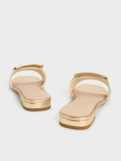 Metallic Knotted Accent Slide Sandals