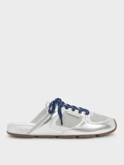 Metallic Mesh Lace-Up Sneaker Mules