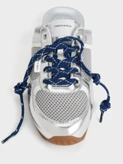 Metallic Mesh Lace-Up Sneaker Mules