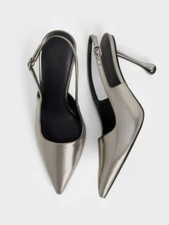 Metallic Sculptural-Heel Pointed Pumps