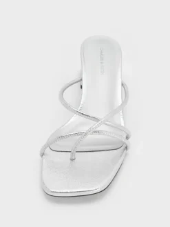 Metallic Strappy Toe-Ring Block-Heel Sandals
