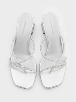 Metallic Strappy Toe-Ring Block-Heel Sandals